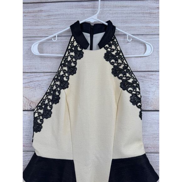 Manning Cartell Enamel Peplum Crochet Cocktail Dress Womens 10 Cream Black NEW - Picture 3 of 14